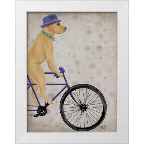 Yellow Labrador on Bicycle White Modern Wood Framed Art Print by Fab Funky