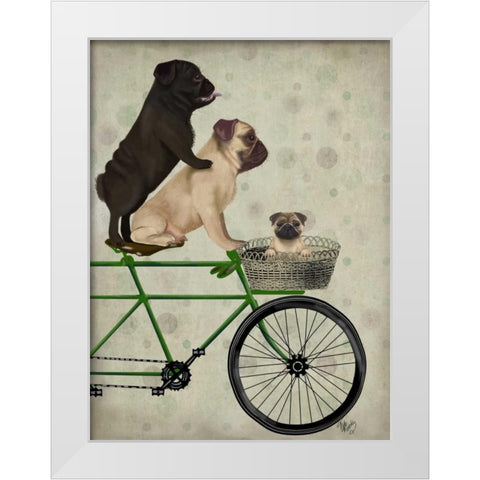 Pugs on Bicycle White Modern Wood Framed Art Print by Fab Funky