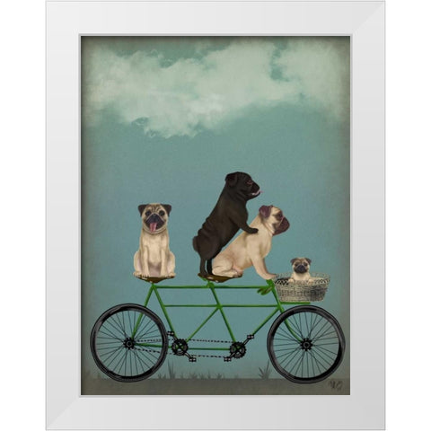 Pug Tandem White Modern Wood Framed Art Print by Fab Funky