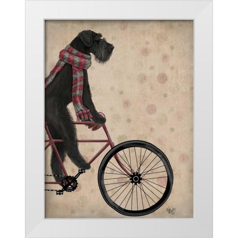 Schnauzer on Bicycle, Black White Modern Wood Framed Art Print by Fab Funky