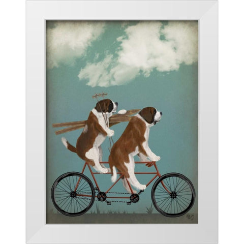 St Bernard Tandem White Modern Wood Framed Art Print by Fab Funky