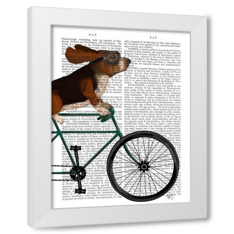 Basset Hound on Bicycle White Modern Wood Framed Art Print by Fab Funky