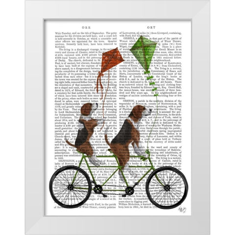 Beagle Tandem White Modern Wood Framed Art Print by Fab Funky