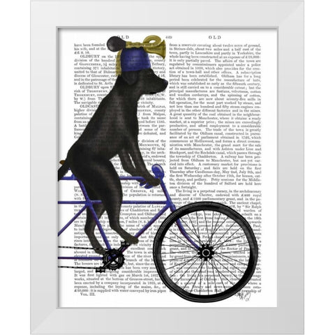 Black Labrador on Bicycle White Modern Wood Framed Art Print by Fab Funky
