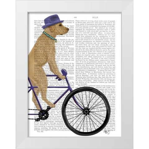 Yellow Labrador on Bicycle White Modern Wood Framed Art Print by Fab Funky
