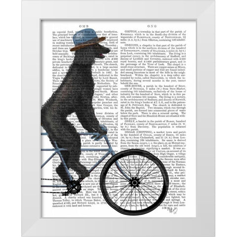 Poodle on Bicycle, Black White Modern Wood Framed Art Print by Fab Funky