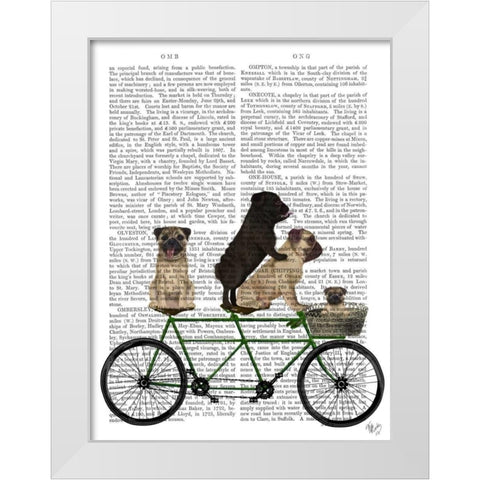 Pug Tandem White Modern Wood Framed Art Print by Fab Funky