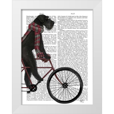 Schnauzer on Bicycle, Black White Modern Wood Framed Art Print by Fab Funky
