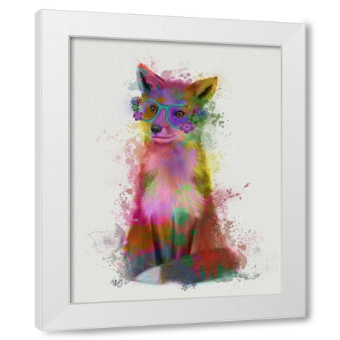 Rainbow Splash Fox 1 White Modern Wood Framed Art Print by Fab Funky