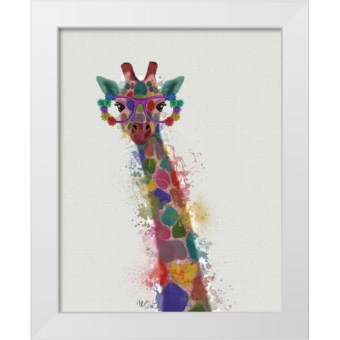 Rainbow Splash Giraffe 1 White Modern Wood Framed Art Print by Fab Funky