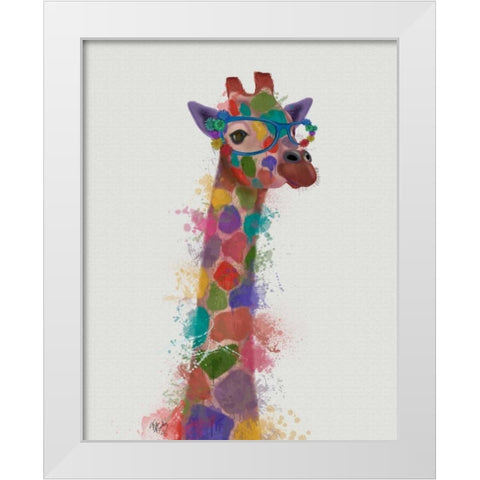 Rainbow Splash Giraffe 2 White Modern Wood Framed Art Print by Fab Funky