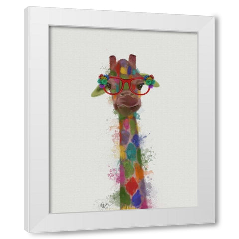 Rainbow Splash Giraffe 3 White Modern Wood Framed Art Print by Fab Funky