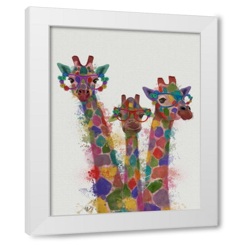 Rainbow Splash Giraffe Trio White Modern Wood Framed Art Print by Fab Funky