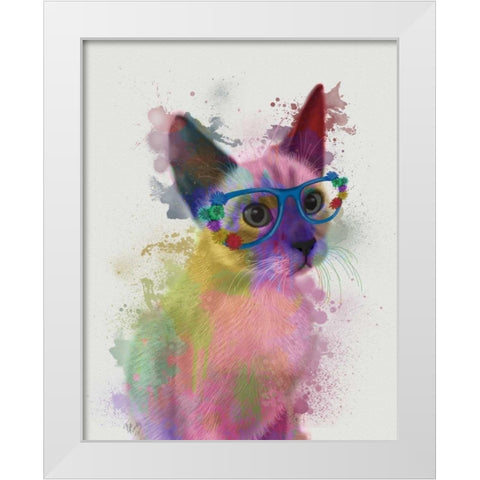 Rainbow Splash Cat 2 White Modern Wood Framed Art Print by Fab Funky