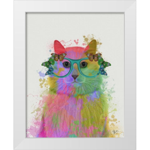 Rainbow Splash Cat 3, Portrait White Modern Wood Framed Art Print by Fab Funky
