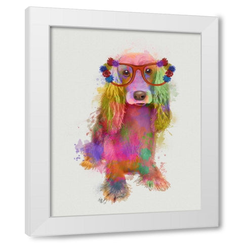 Rainbow Splash Cocker Spaniel, Full White Modern Wood Framed Art Print by Fab Funky