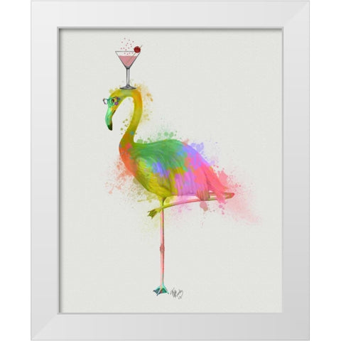 Rainbow Splash Flamingo 2 White Modern Wood Framed Art Print by Fab Funky