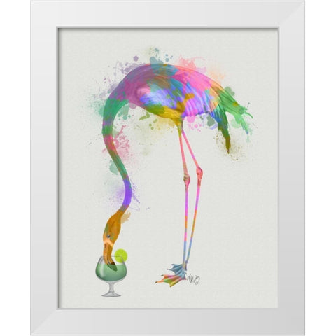 Rainbow Splash Flamingo 3 White Modern Wood Framed Art Print by Fab Funky