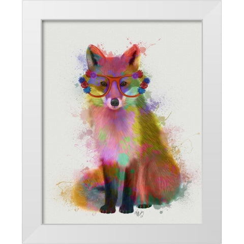 Rainbow Splash Fox 2 White Modern Wood Framed Art Print by Fab Funky