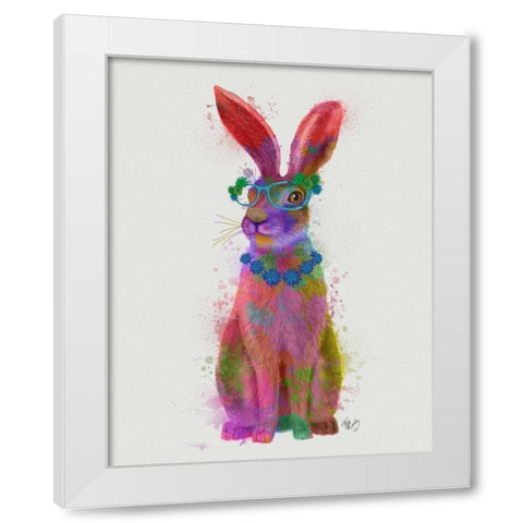 Rainbow Splash Rabbit 2, Full White Modern Wood Framed Art Print by Fab Funky