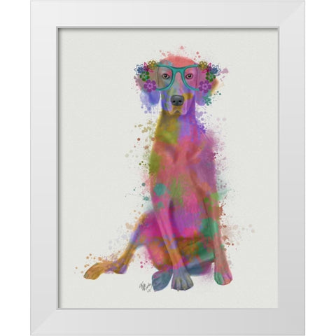 Rainbow Splash Weimaraner, Full White Modern Wood Framed Art Print by Fab Funky