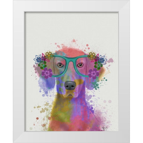 Rainbow Splash Weimaraner, Portrait White Modern Wood Framed Art Print by Fab Funky