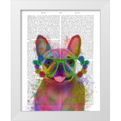 Rainbow Splash French Bulldog, Portrait White Modern Wood Framed Art Print by Fab Funky