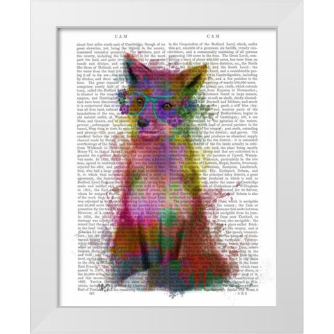 Rainbow Splash Fox 1 White Modern Wood Framed Art Print by Fab Funky
