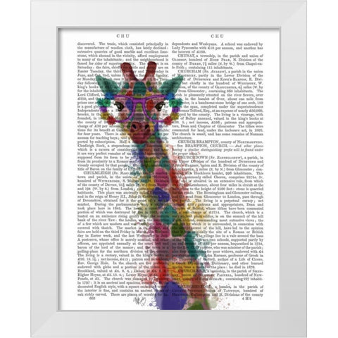 Rainbow Splash Giraffe 1 White Modern Wood Framed Art Print by Fab Funky