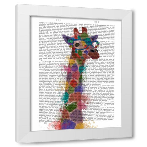 Rainbow Splash Giraffe 2 White Modern Wood Framed Art Print by Fab Funky