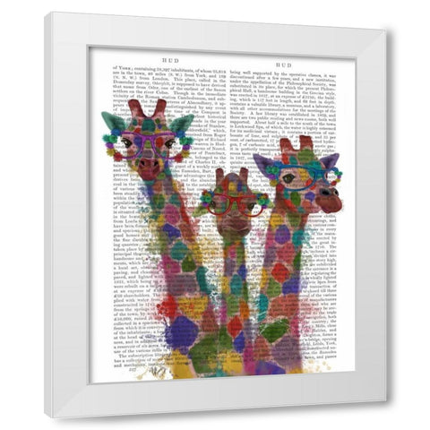 Rainbow Splash Giraffe Trio White Modern Wood Framed Art Print by Fab Funky