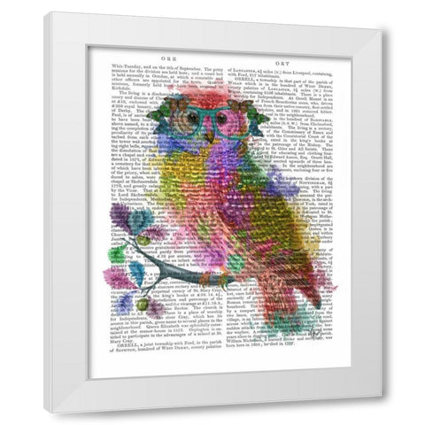 Rainbow Splash Owl White Modern Wood Framed Art Print by Fab Funky