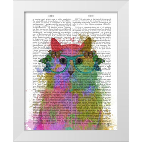 Rainbow Splash Cat 3, Portrait White Modern Wood Framed Art Print by Fab Funky