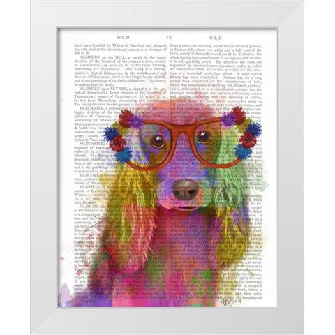 Rainbow Splash Cocker Spaniel, Portrait White Modern Wood Framed Art Print by Fab Funky