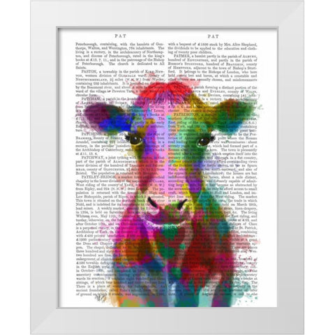 Rainbow Splash Cow White Modern Wood Framed Art Print by Fab Funky