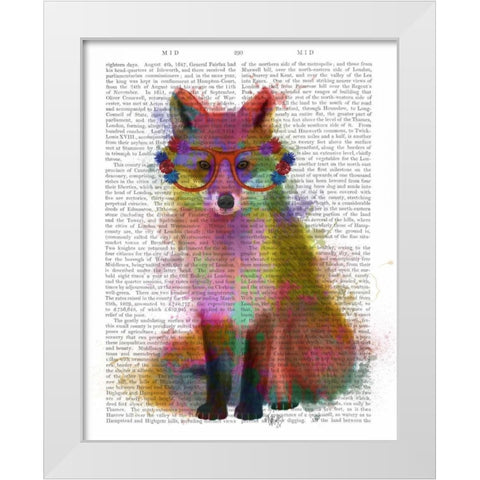 Rainbow Splash Fox 2 White Modern Wood Framed Art Print by Fab Funky