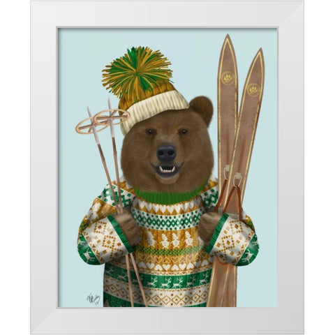 Bear in Christmas Sweater White Modern Wood Framed Art Print by Fab Funky