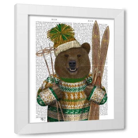 Bear in Christmas Sweater White Modern Wood Framed Art Print by Fab Funky