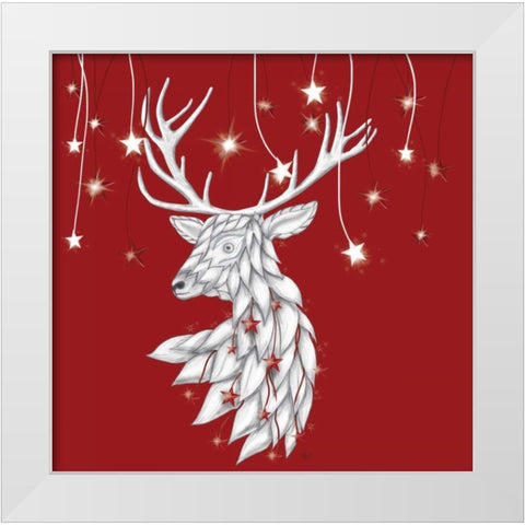 White Deer and Hanging Stars White Modern Wood Framed Art Print by Fab Funky