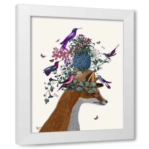 Fox Birdkeeper with Pineapple White Modern Wood Framed Art Print by Fab Funky