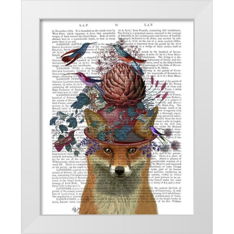 Fox Birdkeeper with Artichoke White Modern Wood Framed Art Print by Fab Funky