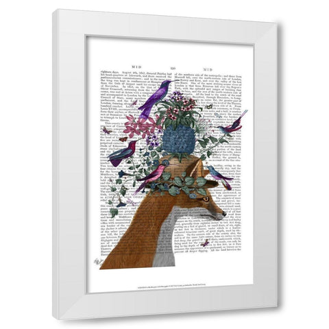 Fox Birdkeeper with Pineapple White Modern Wood Framed Art Print by Fab Funky
