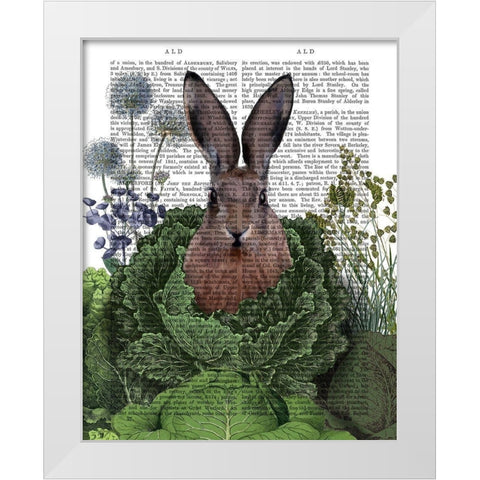 Cabbage Patch Rabbit 1 White Modern Wood Framed Art Print by Fab Funky