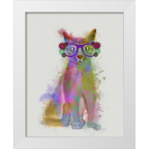 Cat Rainbow Splash 5 White Modern Wood Framed Art Print by Fab Funky
