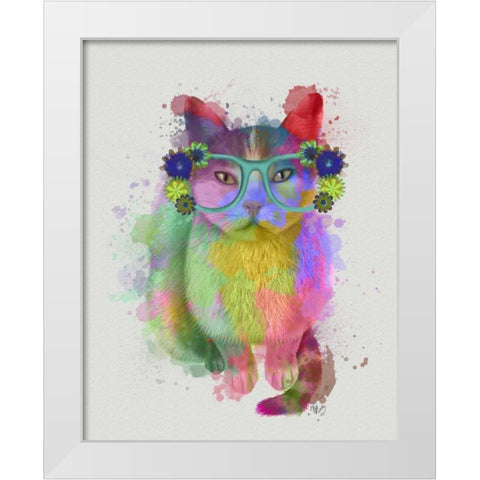 Cat Rainbow Splash 6 White Modern Wood Framed Art Print by Fab Funky