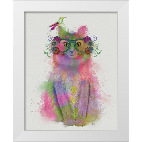 Cat Rainbow Splash 8 White Modern Wood Framed Art Print by Fab Funky