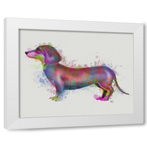 Dachshund Rainbow Splash 1 White Modern Wood Framed Art Print by Fab Funky