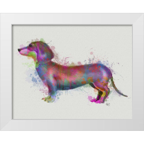 Dachshund Rainbow Splash 1 White Modern Wood Framed Art Print by Fab Funky