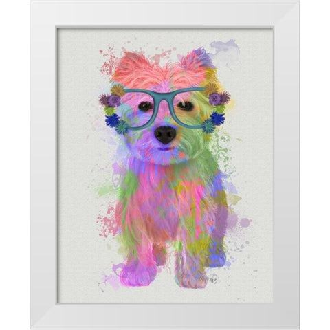 West Highland Terrier Rainbow Splash White Modern Wood Framed Art Print by Fab Funky