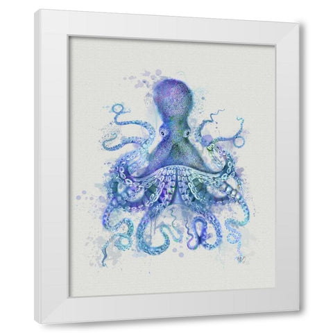 Octopus Rainbow Splash Blue White Modern Wood Framed Art Print by Fab Funky